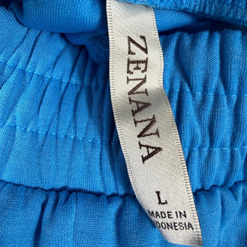 Zenana Women Blue Lounge Shorts High Rise Elastic Waist Pockets Size L Athleisue
